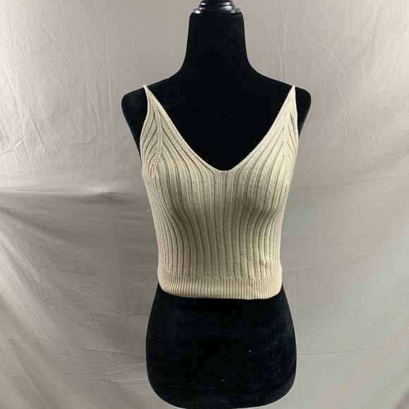 Beige Ribbed Cropped Cami Top - Picture 5 of 6